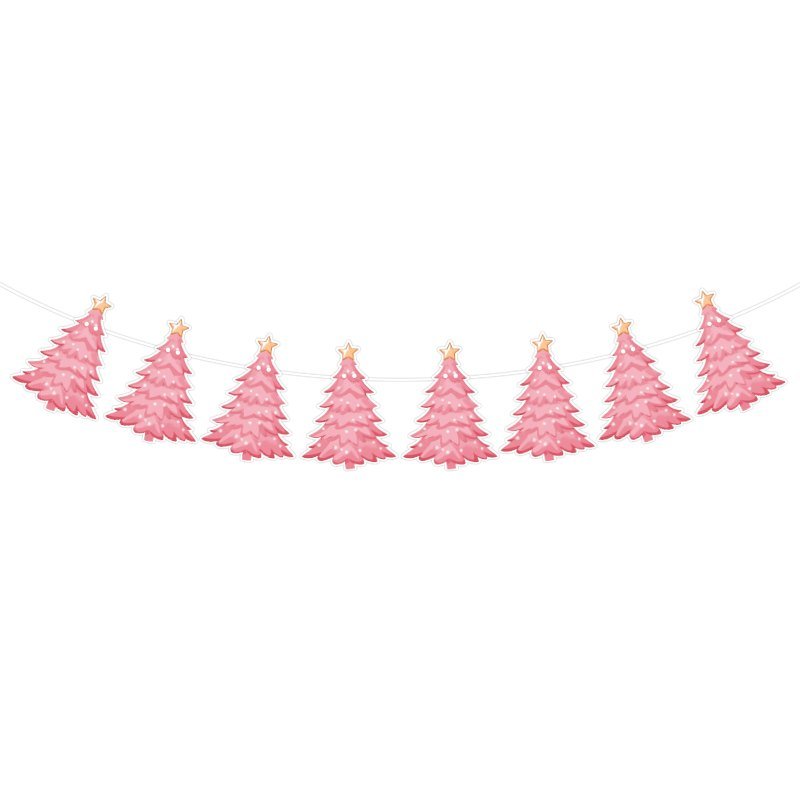 Pink Christmas Tree Bunting Banner — 8-Piece Die-Cut Garland