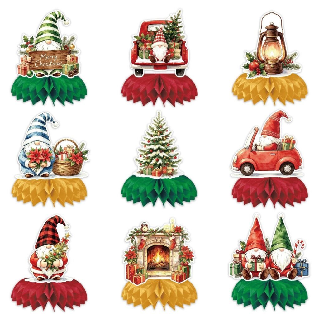 Christmas Honeycomb Centrepiece Set — 9 Gnome, Tree and Fireplace Designs