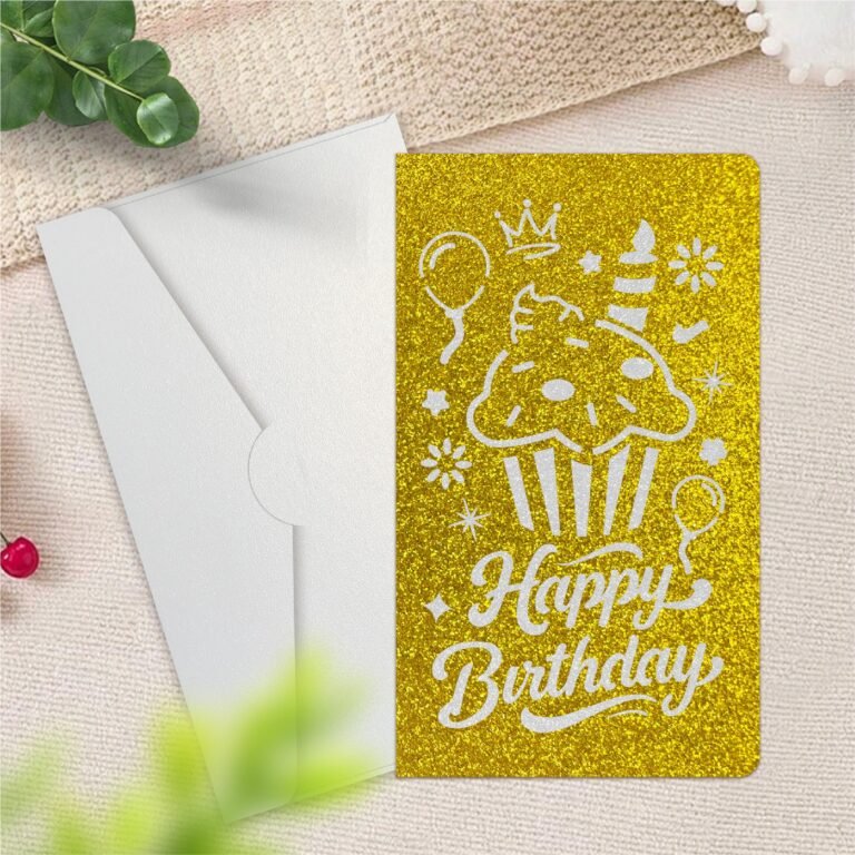 Gold Glitter Laser-Cut Cupcake Birthday Card — with Envelope