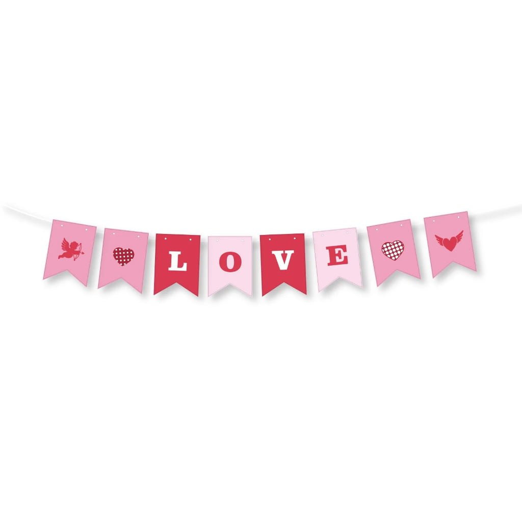 LOVE Bunting Banner — 8-Piece Pink and Red Valentine Garland