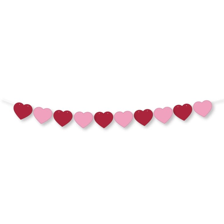 Heart Bunting Banner — 10-Piece Pink and Red Heart Garland