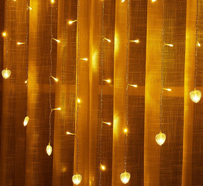 Heart LED Curtain Lights — Warm White Icicle Light with Memory Controller
