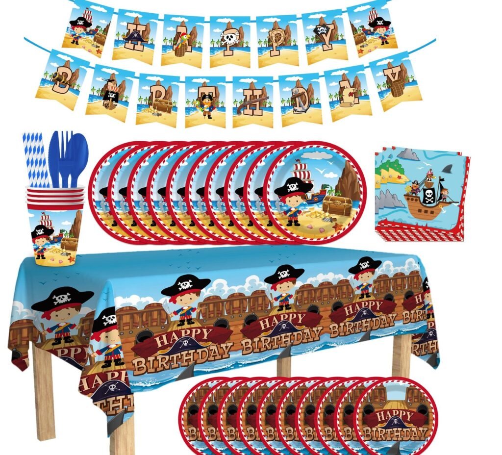 Pirate Adventure Birthday Party Tableware Set — Kids Treasure-Themed Dinnerware