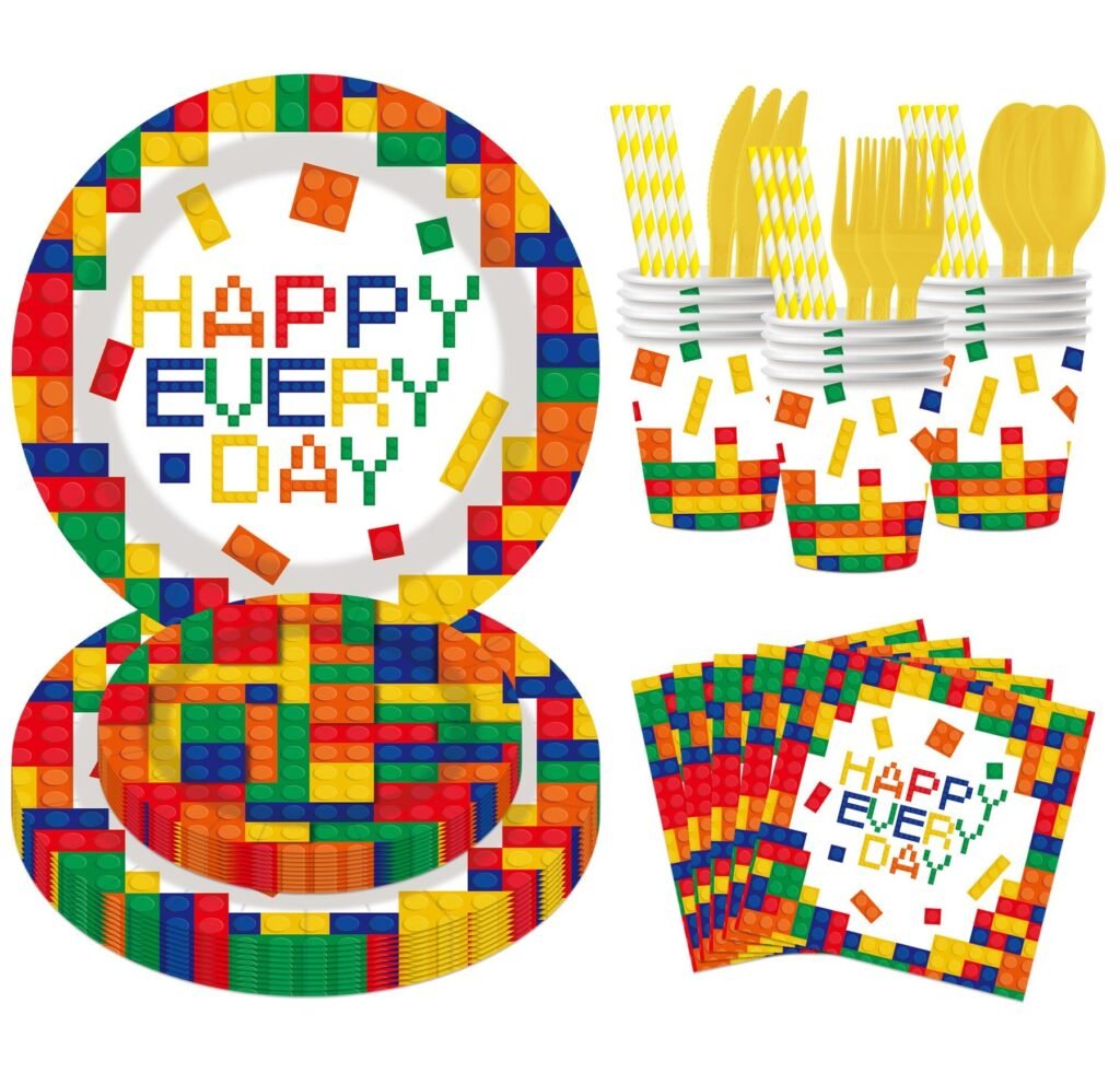 Building Blocks Happy Every Day Kids Birthday Party Tableware Set