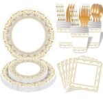 Gold & White Elegant Wedding & Engagement Party Tableware Set — Luxury Dinnerware