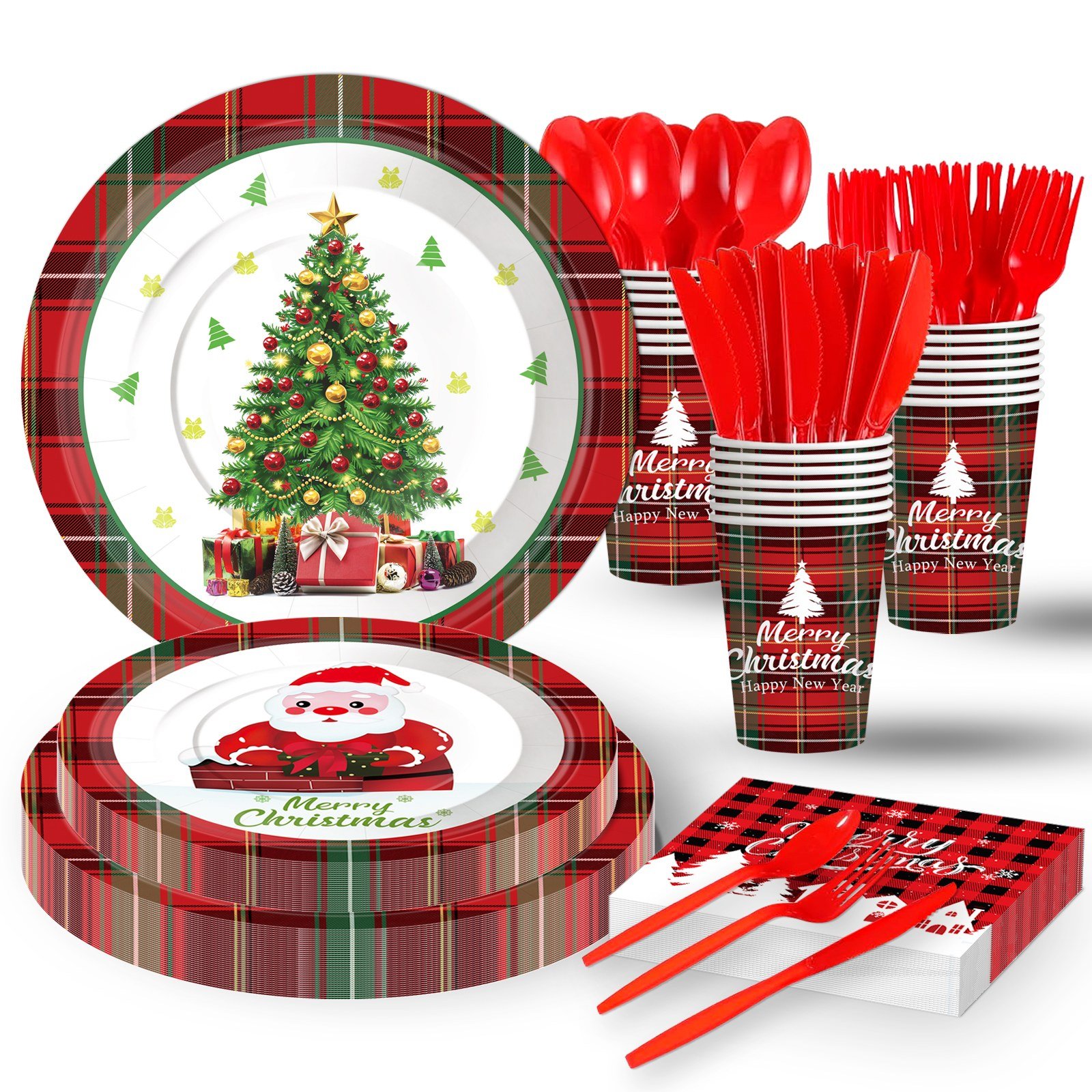 Christmas tartan plaid party tableware set