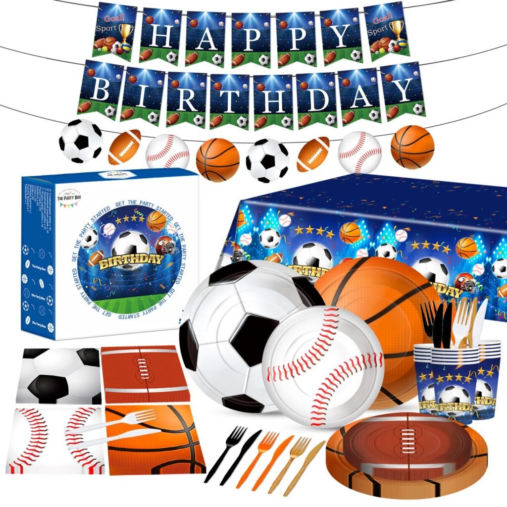 Sports ball birthday party tableware set with football soccer and basketball design