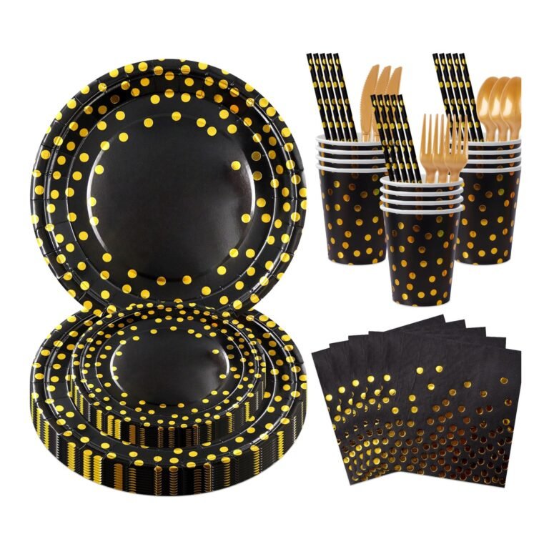 Black and Gold Star Confetti Tableware Set — 8-Component Evening Party Range