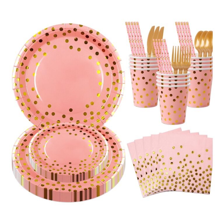 Pink and Gold Confetti Tableware Set — 8-Component Baby Shower Range