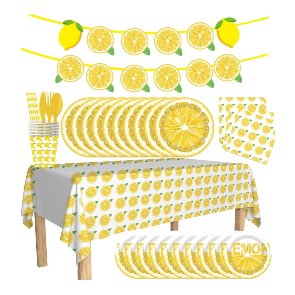 Lemon Citrus Summer Tableware Set — 10-Component Range with Tablecloth and Banner