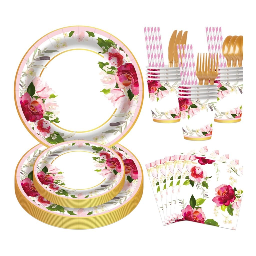 Rose Garden Gold-Rim Tableware Set — 8-Component Wedding and Anniversary Range