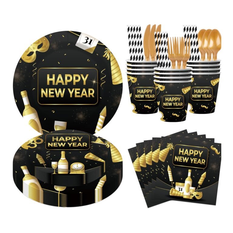Happy New Year Black and Gold Tableware Set — 8-Component Countdown Range