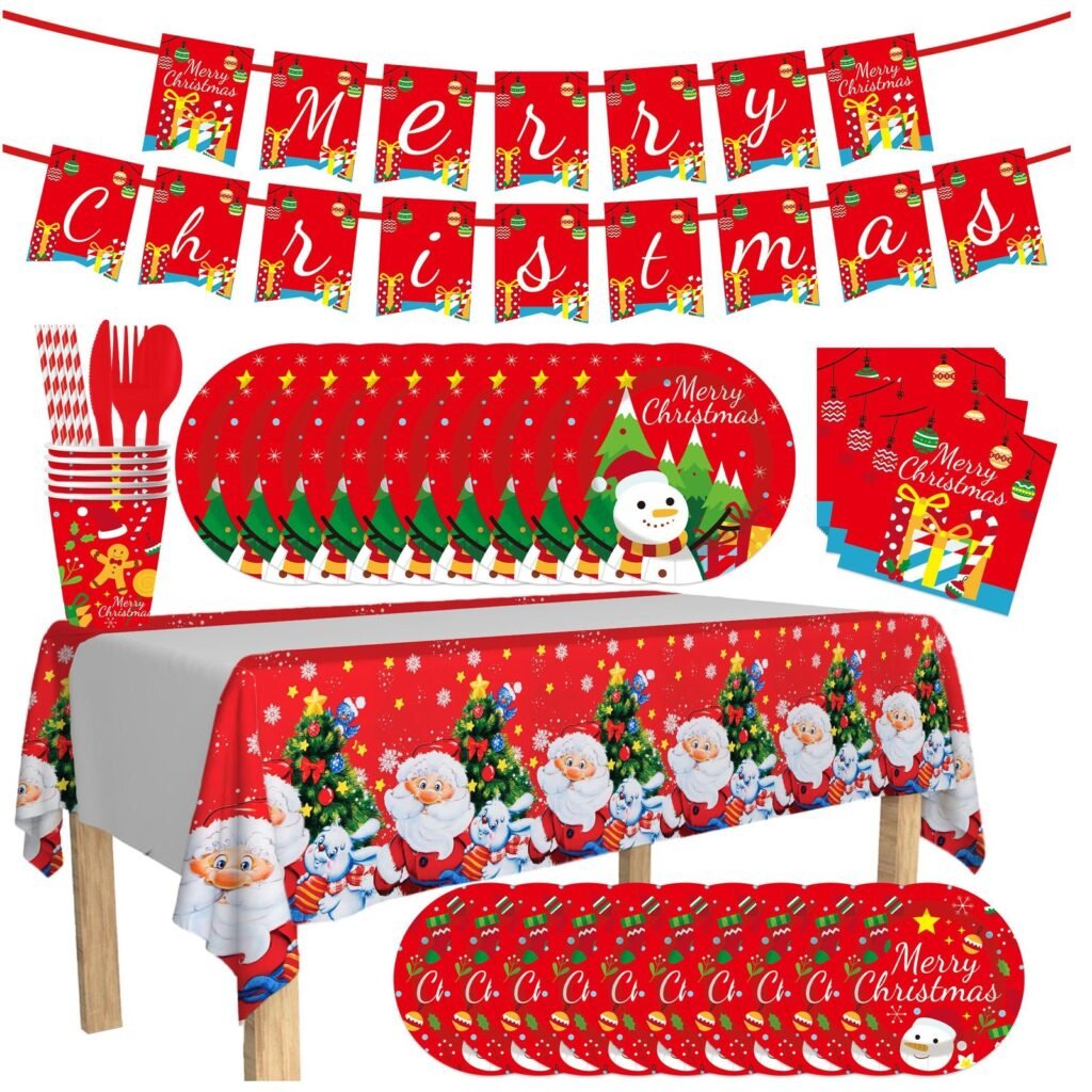 Red Santa and Snowman Christmas Tableware Set — 11-Component Paper Range for Classic Holiday Tables