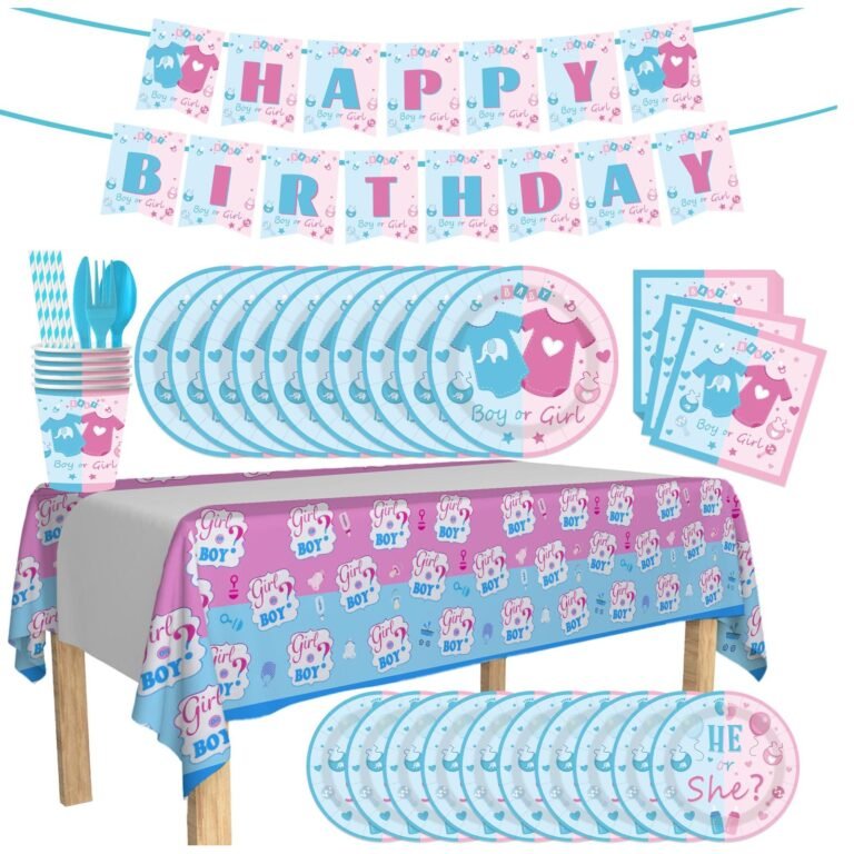 Boy or Girl Gender Reveal Tableware Set — 11-Component Blue and Pink Paper Range