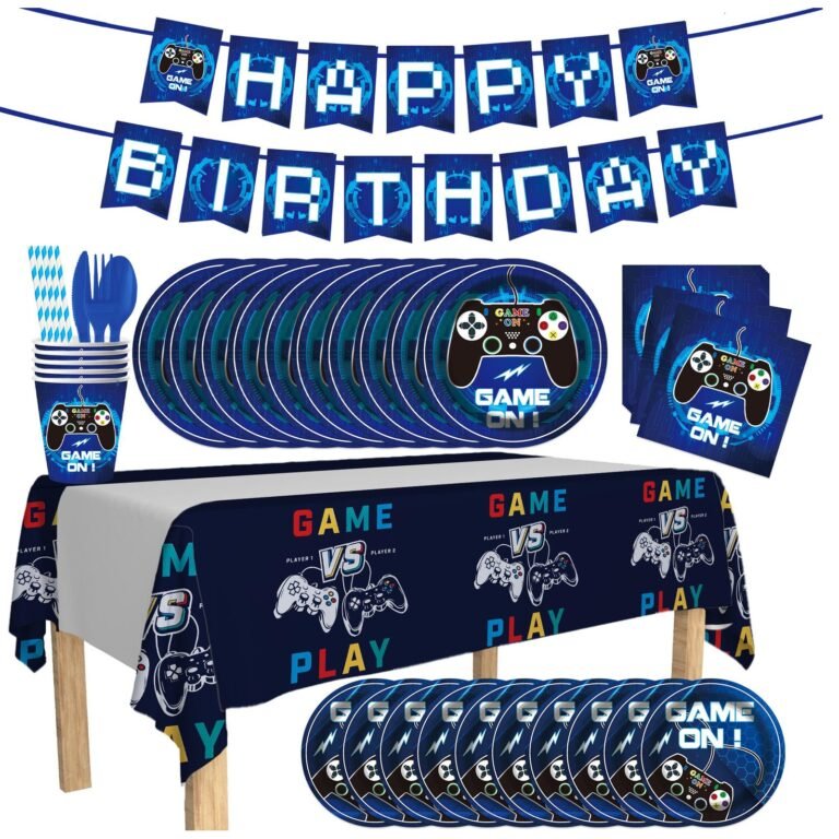 Game On Video Game Tableware Set — 11-Component Blue Gamer Paper Range for Birthday Parties