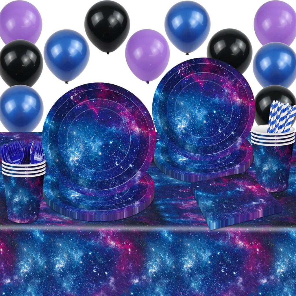 Galaxy Space Birthday Party Tableware Set — full party tableware set hero view