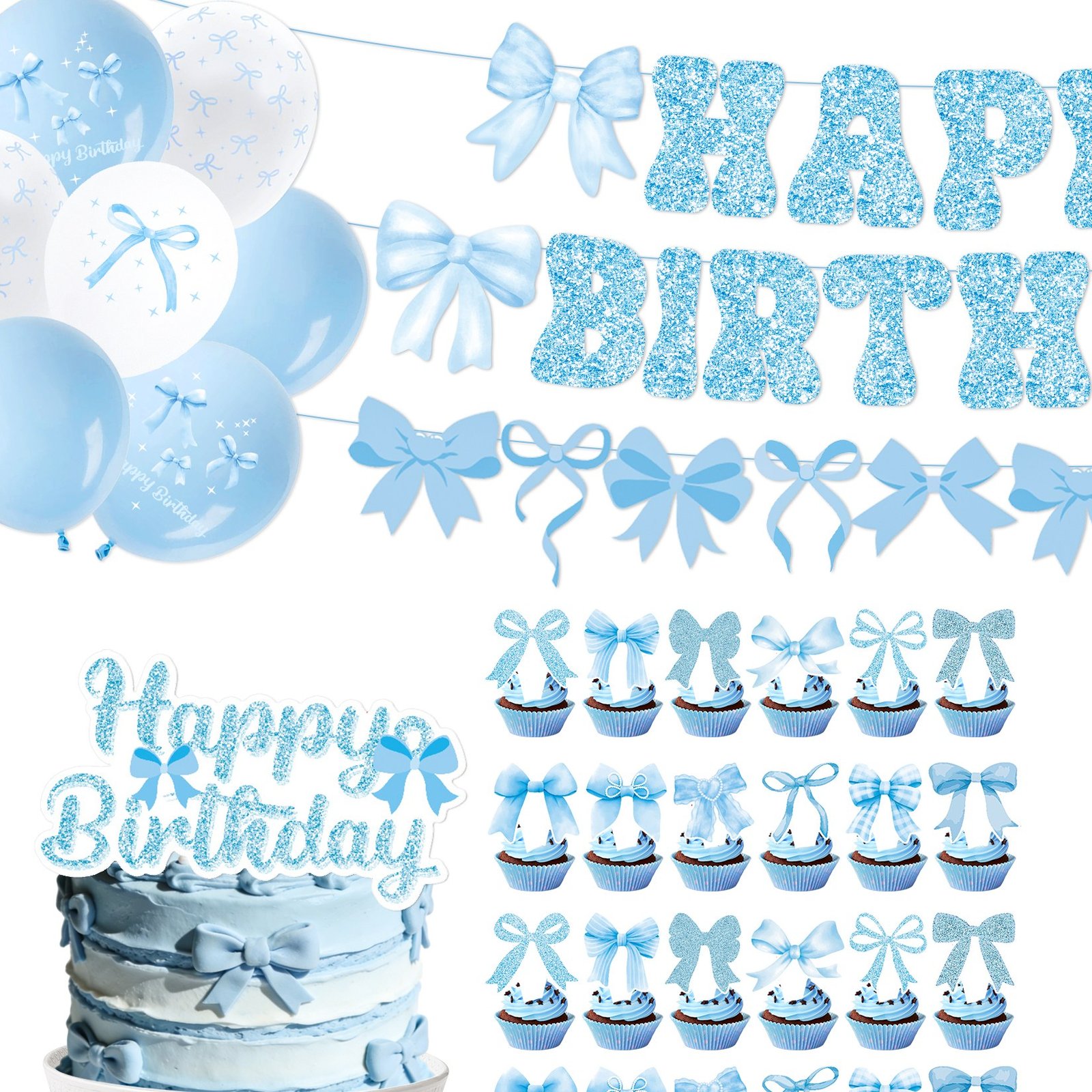 Baby Blue Bow Boy Baby Shower & 1st Birthday Party Tableware Set — detail view 1