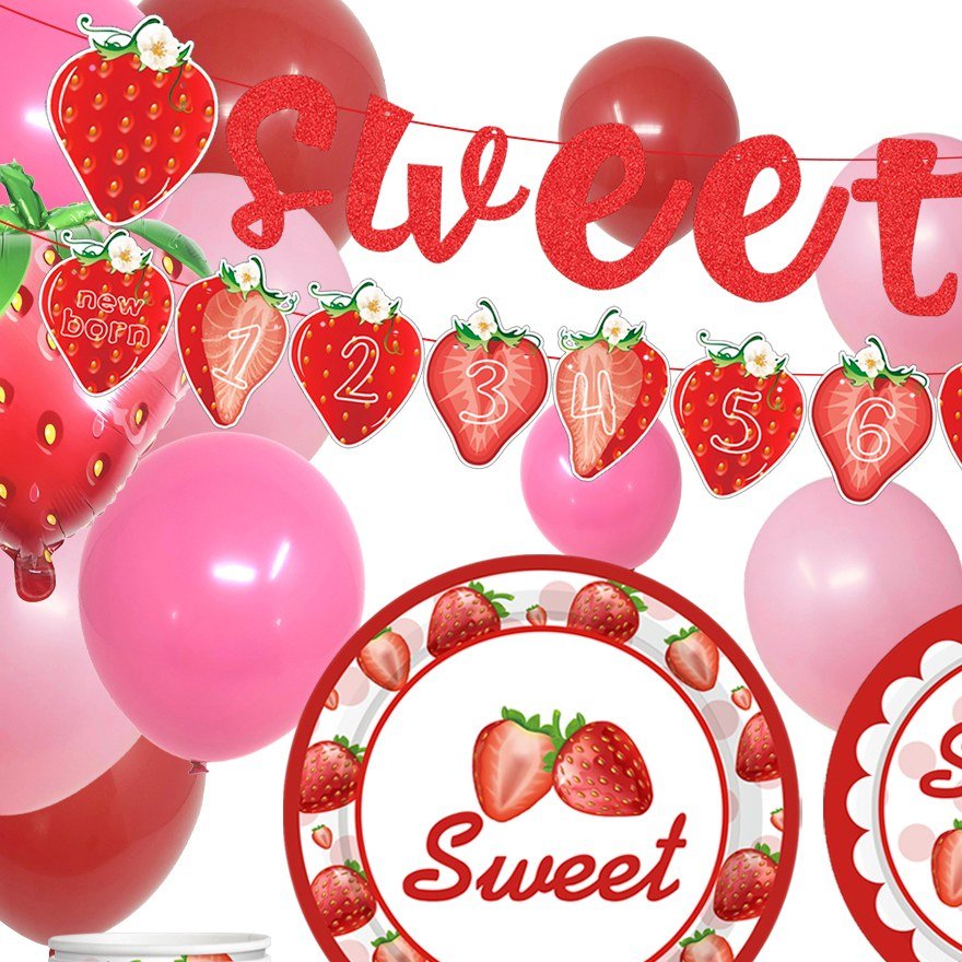 Sweet One Strawberry 1st Birthday Party Tableware Set — detail view 1