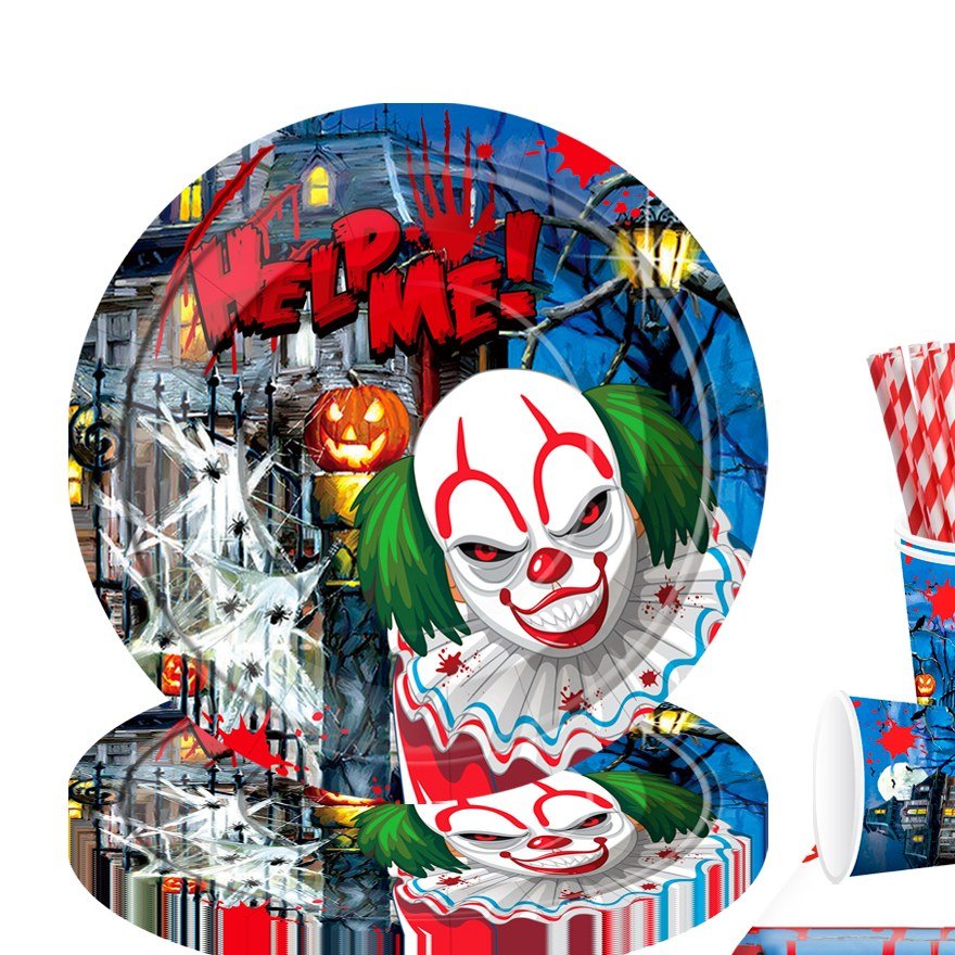 Killer Clown Halloween Adult Party Tableware Set — detail view 1