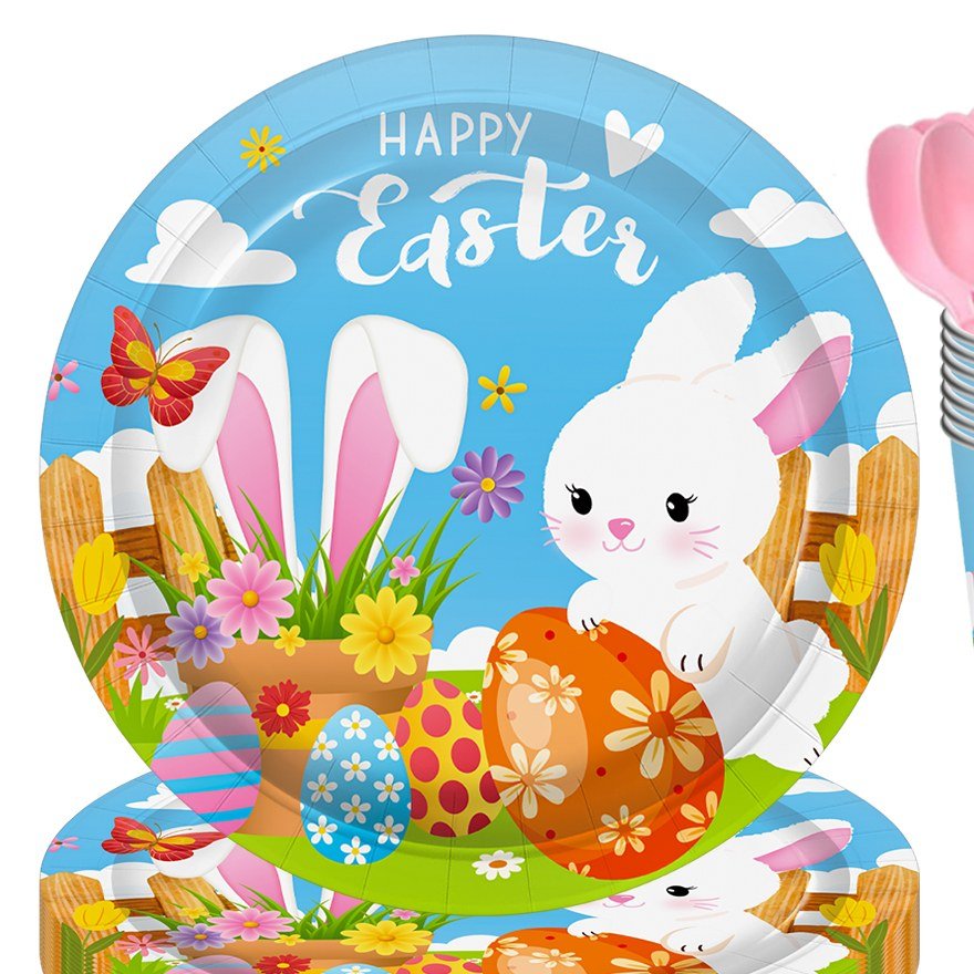 Easter Bunny Pastel Blue Spring Party Tableware Set — detail view 1