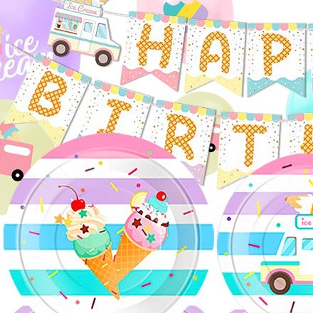 Ice Cream Pastel Kids Birthday Party Tableware Set — detail view 1