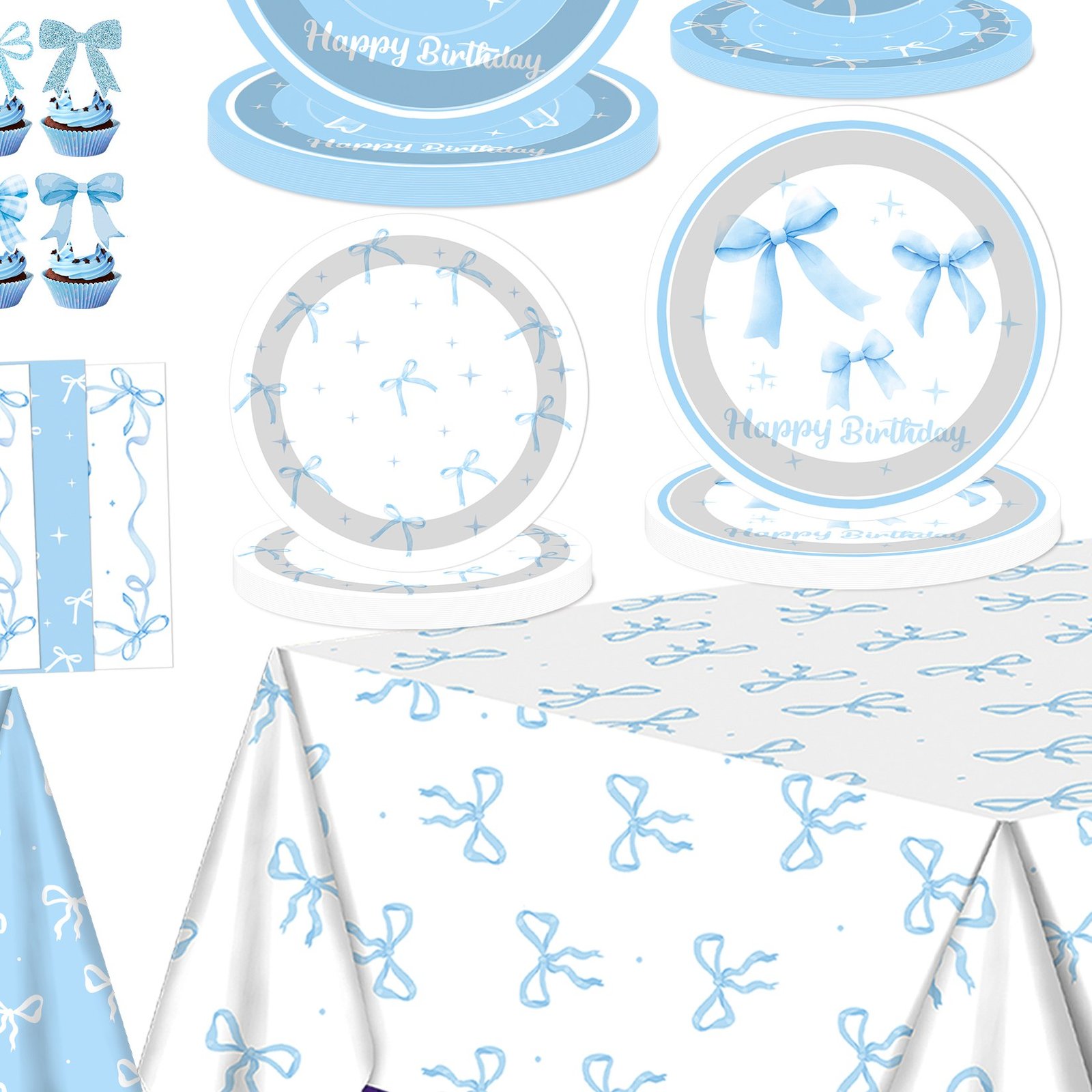 Baby Blue Bow Boy Baby Shower & 1st Birthday Party Tableware Set — detail view 2