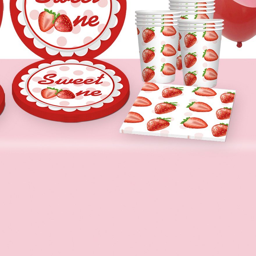 Sweet One Strawberry 1st Birthday Party Tableware Set — detail view 2