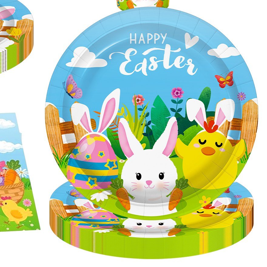 Easter Bunny Pastel Blue Spring Party Tableware Set — detail view 2