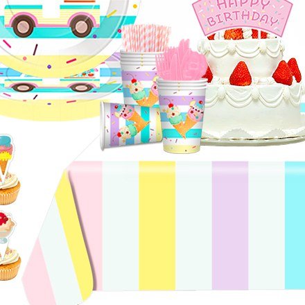 Ice Cream Pastel Kids Birthday Party Tableware Set — detail view 2