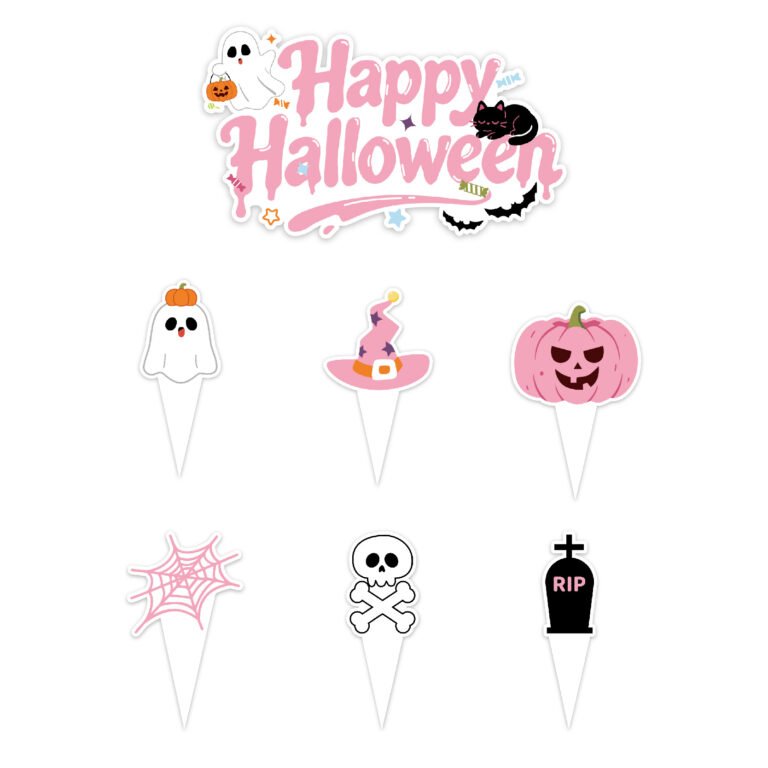 Pink Halloween Cake Toppers and Picks A
