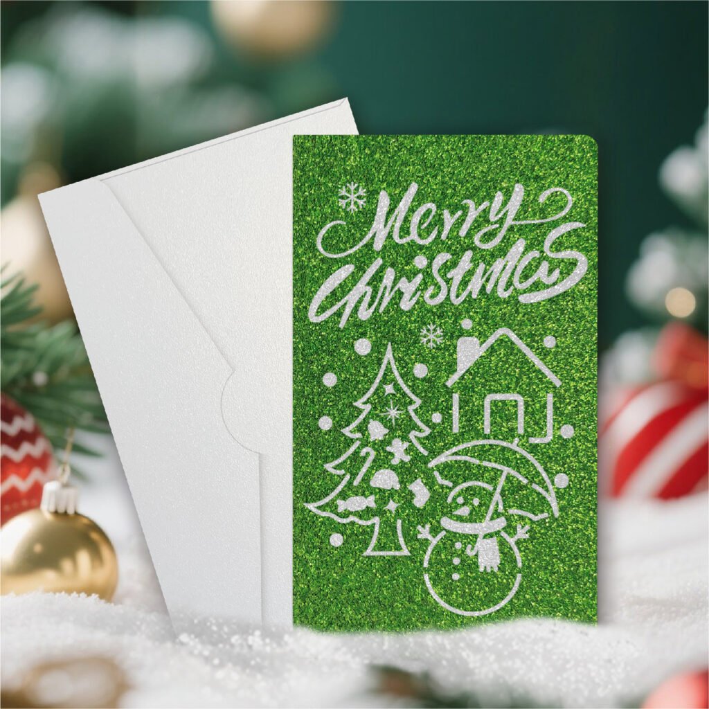Green Christmas Laser-Cut Greeting Card A — decorative set