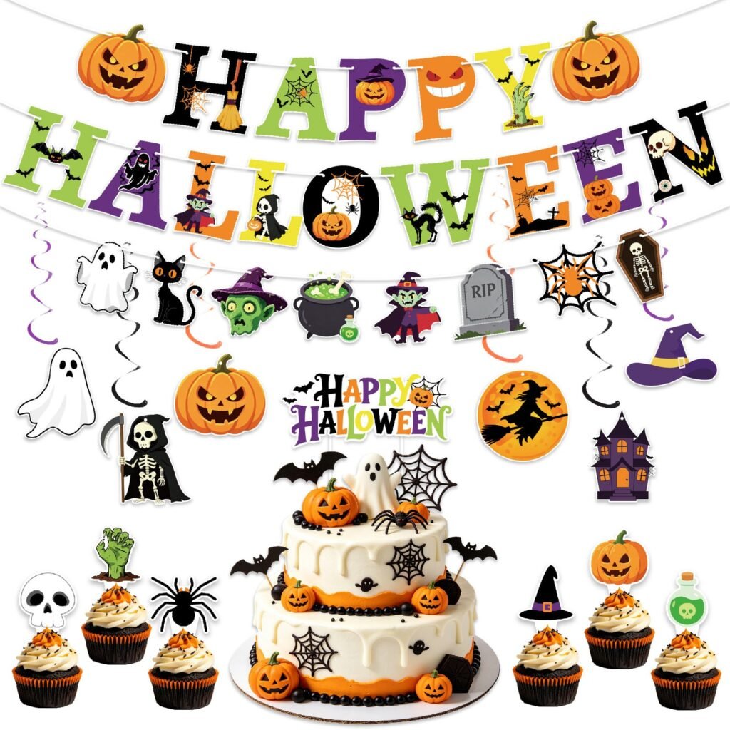 Classic Halloween Party Decoration Set — Banners, Spirals & Signs