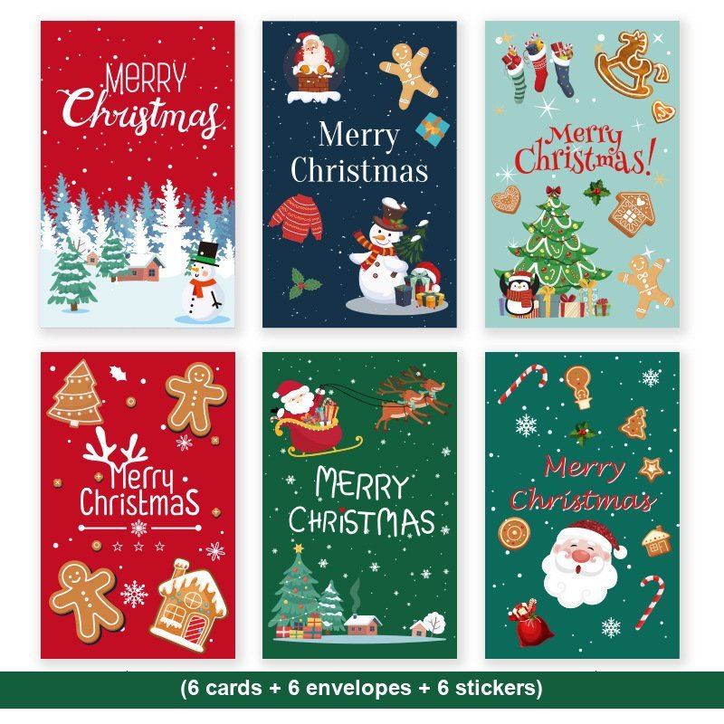 Christmas Greeting Cards Set A1 — 6 Cards with Envelopes & Stickers