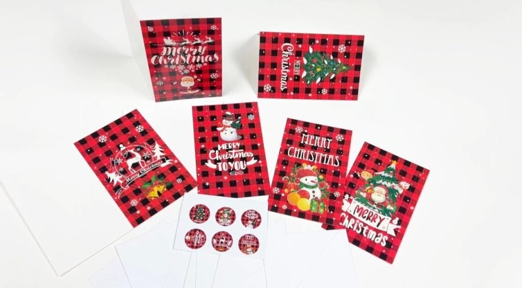 Christmas Greeting Cards Set A2 — 6 Cards with Envelopes & Stickers