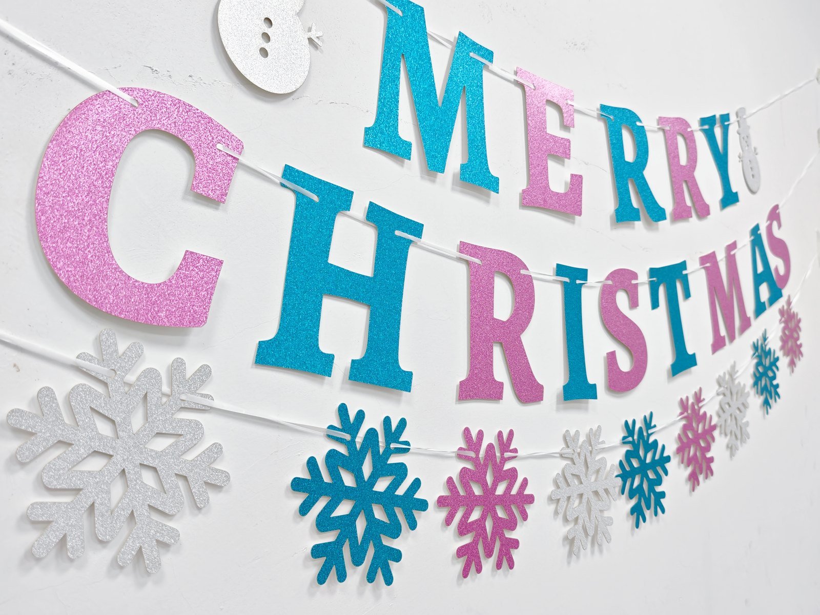 Christmas Party Banner Set – Glitter Snowflake & Letter Garlands