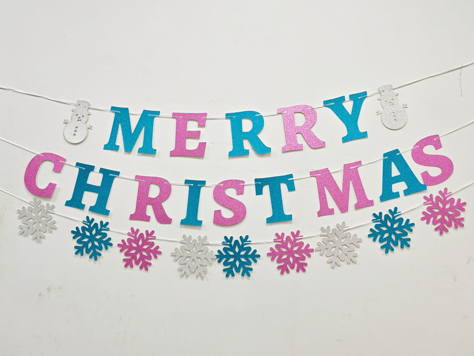 Christmas Party Banner Set – Glitter Snowflake & Letter Garlands